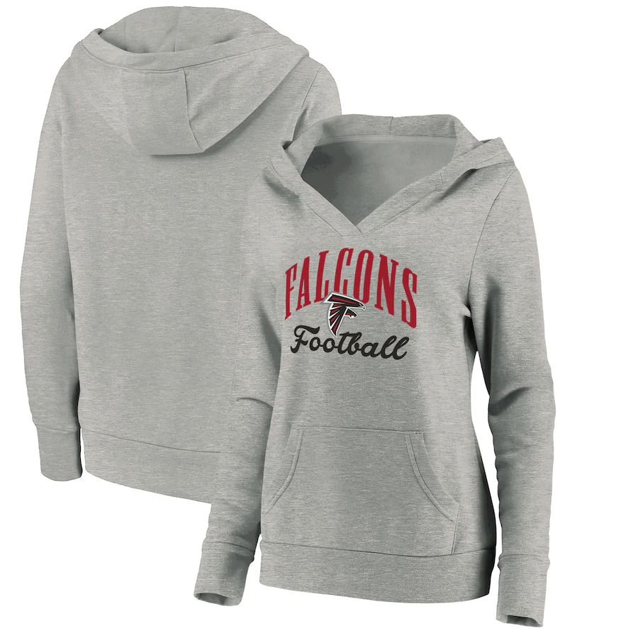Women Atlanta Falcons Fanatics Branded Heathered Gray Victory Script V-Neck Pullover Hoodie->women nfl jersey->Women Jersey
